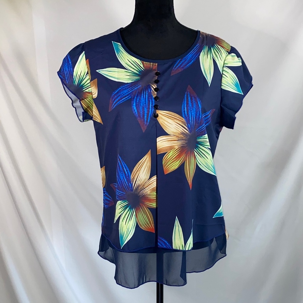 Tropical Floral Layered Double Layer Tank Top Blouse Size Large